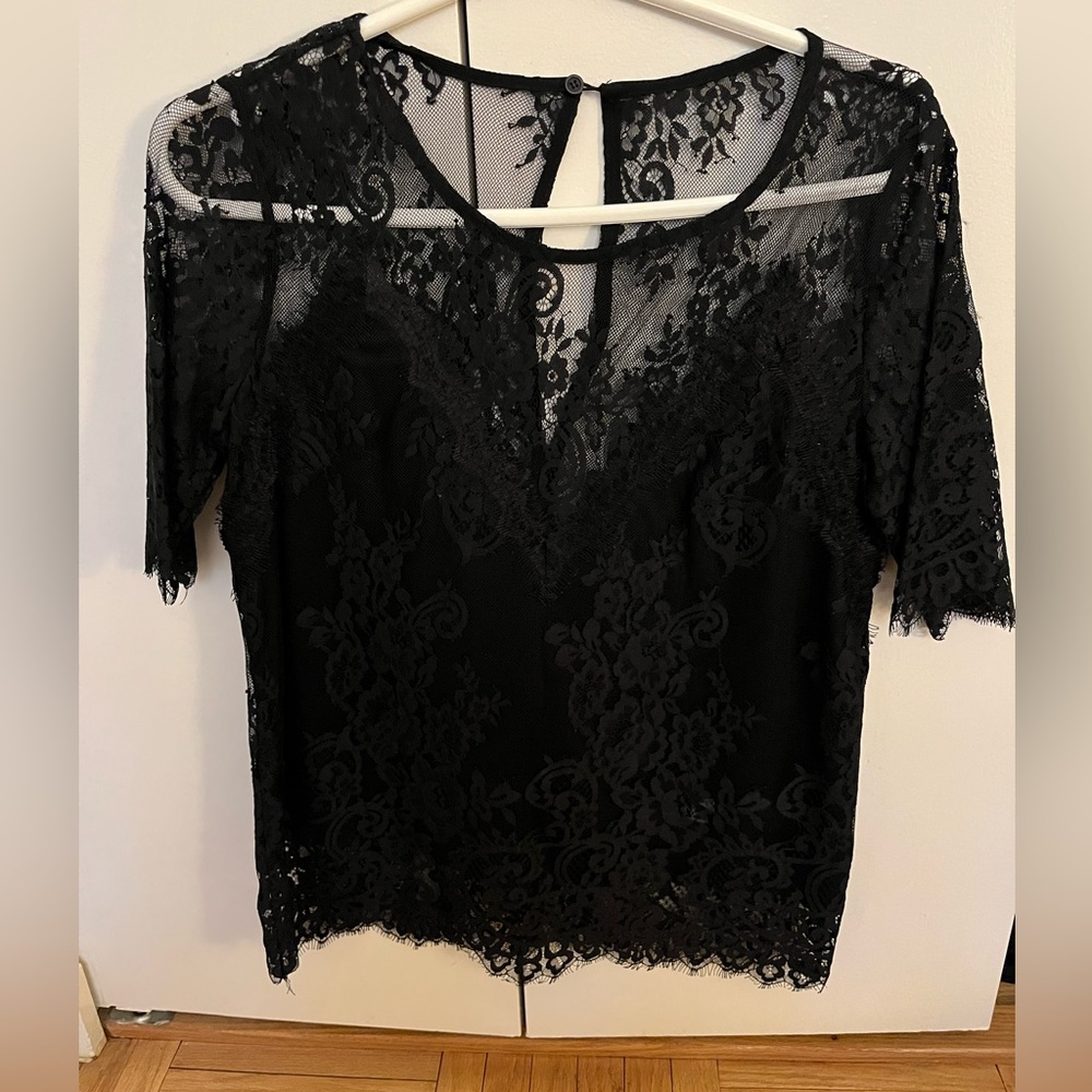 Lulu's Black Lace Overlay Short Sleeve Blouse